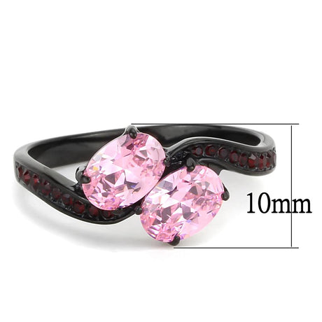 IP Black(Ion Plating) Stainless Steel Ring with AAA Grade CZ  in Rose
