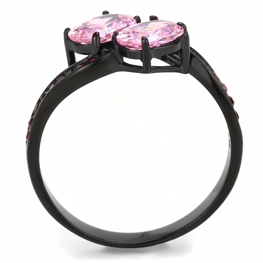 IP Black(Ion Plating) Stainless Steel Ring with AAA Grade CZ  in Rose
