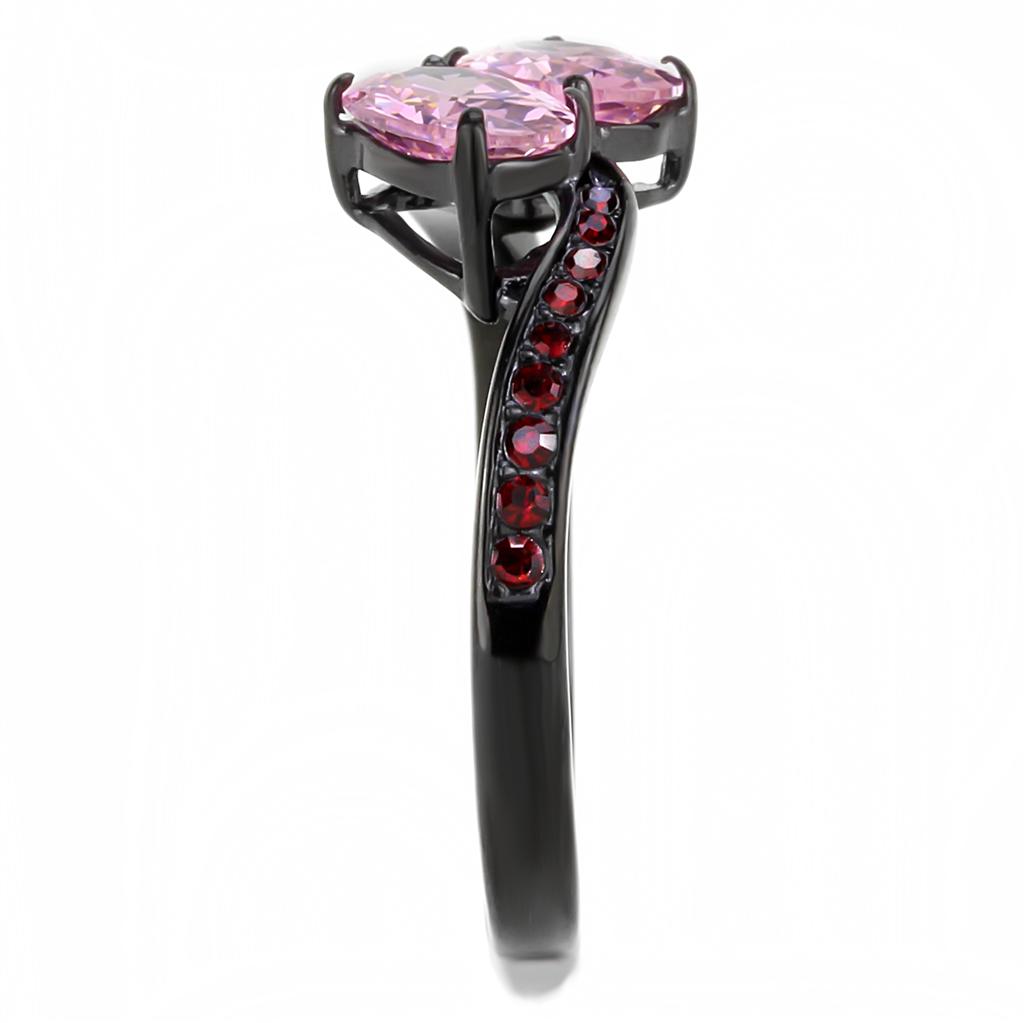 IP Black(Ion Plating) Stainless Steel Ring with AAA Grade CZ  in Rose