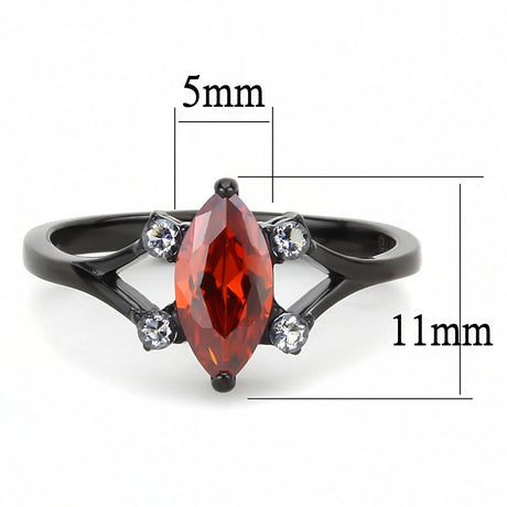 IP Black(Ion Plating) Stainless Steel Ring with AAA Grade CZ  in Garnet