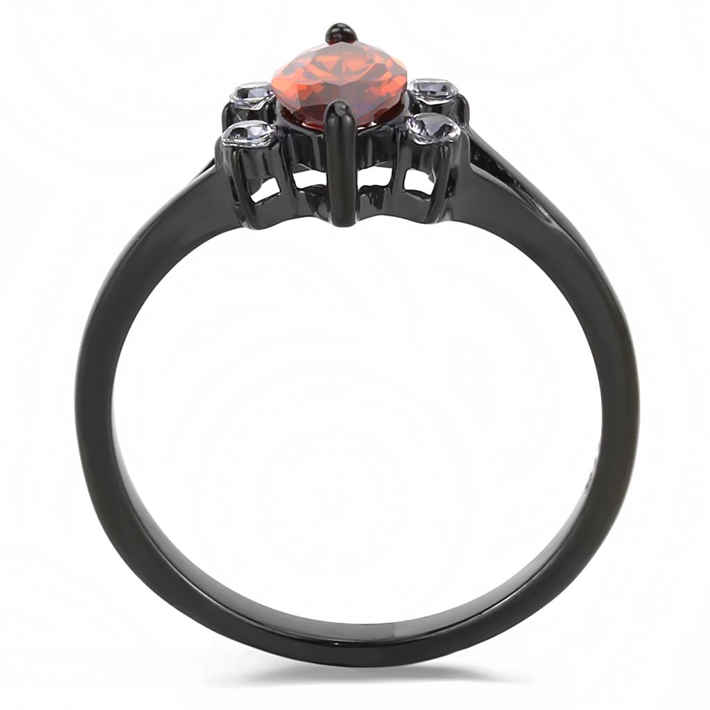 IP Black(Ion Plating) Stainless Steel Ring with AAA Grade CZ  in Garnet