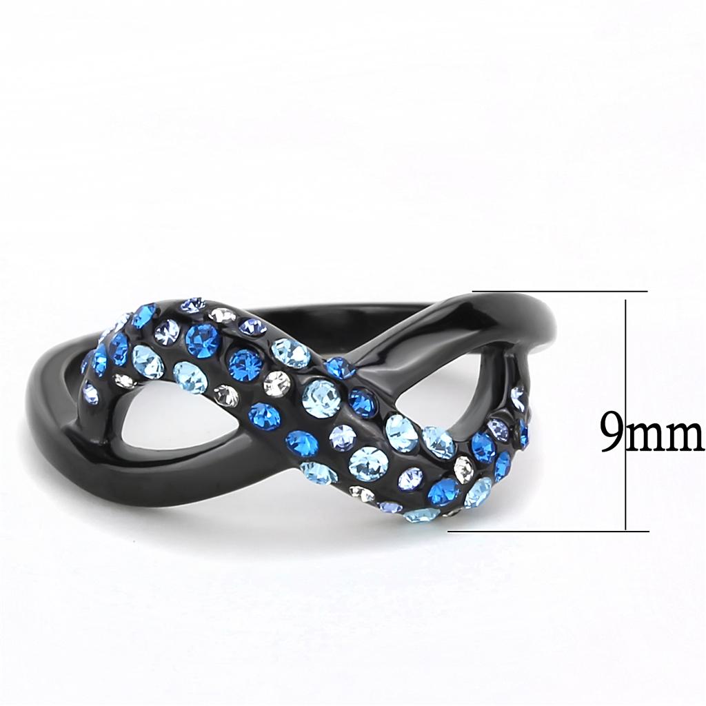 IP Black(Ion Plating) Stainless Steel Ring with Top Grade Crystal  in Multi Color