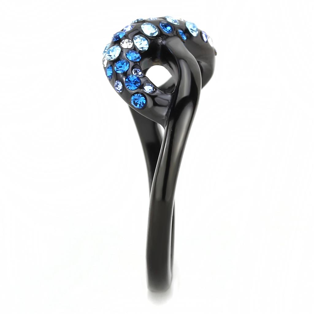 IP Black(Ion Plating) Stainless Steel Ring with Top Grade Crystal  in Multi Color