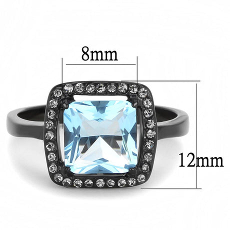 IP Black(Ion Plating) Stainless Steel Ring with Synthetic Synthetic Glass in Sea Blue