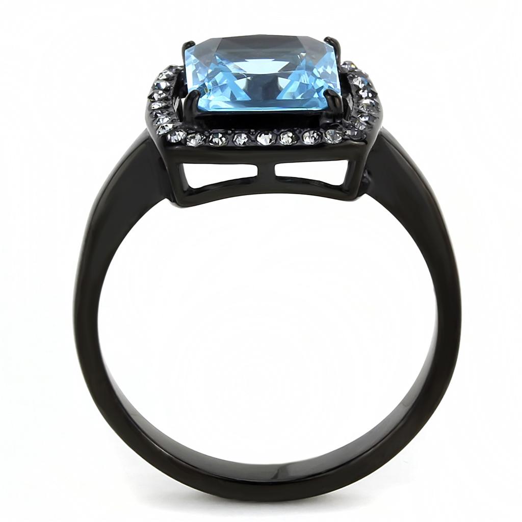 IP Black(Ion Plating) Stainless Steel Ring with Synthetic Synthetic Glass in Sea Blue