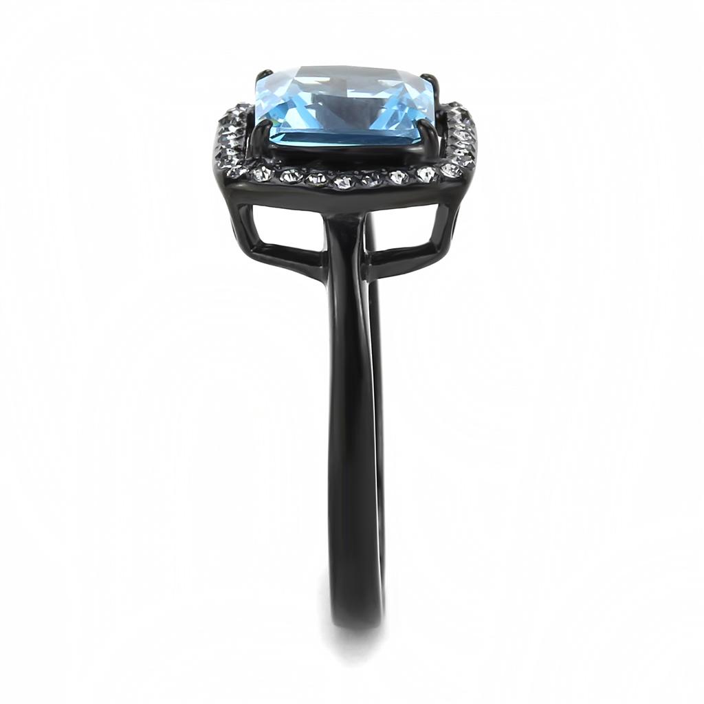 IP Black(Ion Plating) Stainless Steel Ring with Synthetic Synthetic Glass in Sea Blue