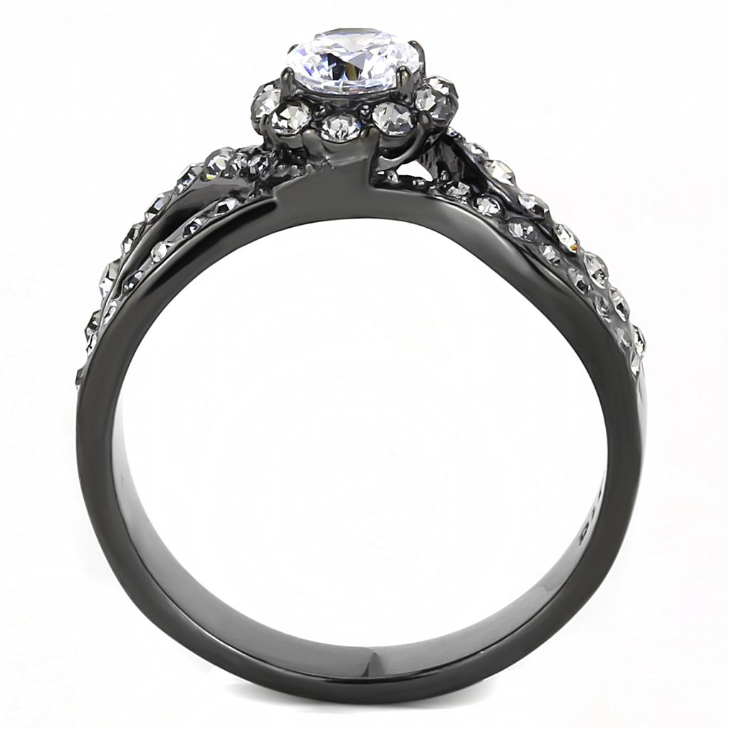 IP Light Black  (IP Gun) Stainless Steel Ring with AAA Grade CZ  in Clear