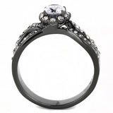 IP Light Black  (IP Gun) Stainless Steel Ring with AAA Grade CZ  in Clear