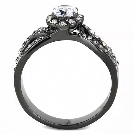 IP Light Black  (IP Gun) Stainless Steel Ring with AAA Grade CZ  in Clear