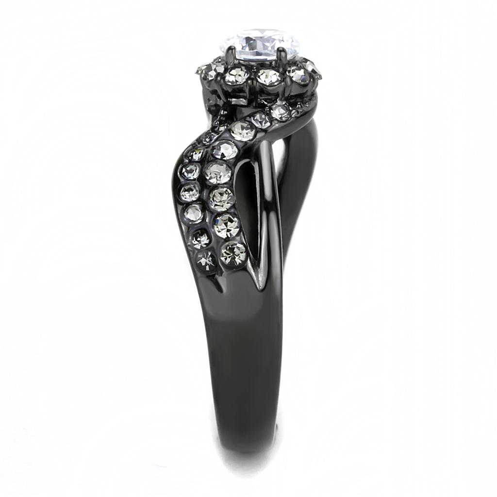 IP Light Black  (IP Gun) Stainless Steel Ring with AAA Grade CZ  in Clear