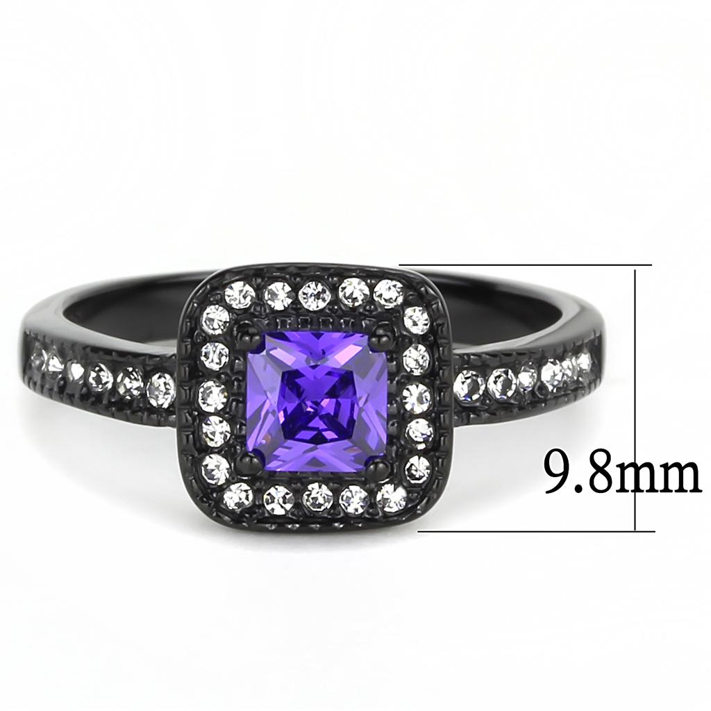 IP Black(Ion Plating) Stainless Steel Ring with AAA Grade CZ  in Tanzanite