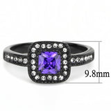 IP Black(Ion Plating) Stainless Steel Ring with AAA Grade CZ  in Tanzanite