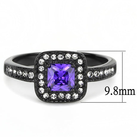 IP Black(Ion Plating) Stainless Steel Ring with AAA Grade CZ  in Tanzanite