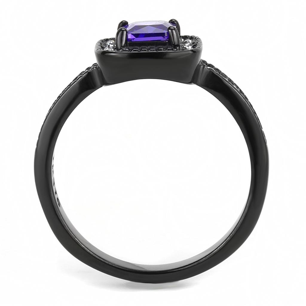 IP Black(Ion Plating) Stainless Steel Ring with AAA Grade CZ  in Tanzanite