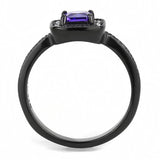 IP Black(Ion Plating) Stainless Steel Ring with AAA Grade CZ  in Tanzanite