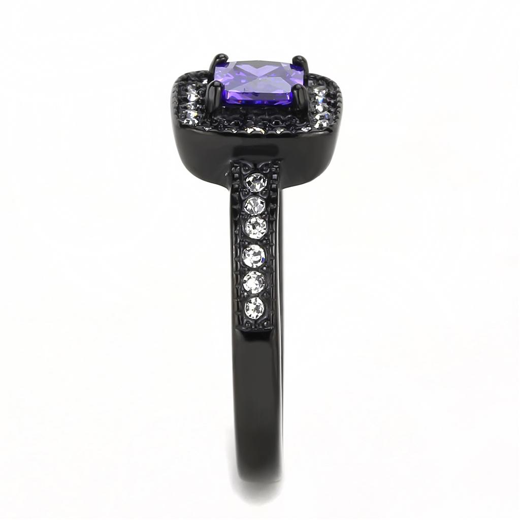 IP Black(Ion Plating) Stainless Steel Ring with AAA Grade CZ  in Tanzanite