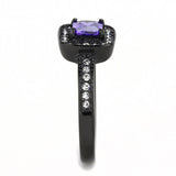 IP Black(Ion Plating) Stainless Steel Ring with AAA Grade CZ  in Tanzanite