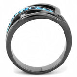 IP Light Black  (IP Gun) Stainless Steel Ring with Top Grade Crystal  in Sea Blue