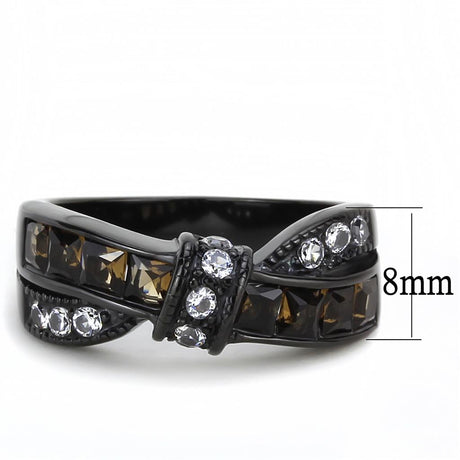 IP Black(Ion Plating) Stainless Steel Ring with Synthetic Synthetic Glass in Brown