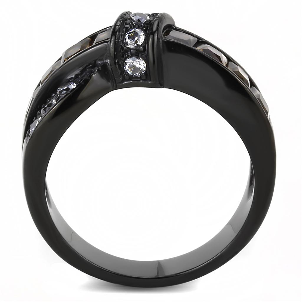 IP Black(Ion Plating) Stainless Steel Ring with Synthetic Synthetic Glass in Brown