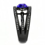 IP Light Black  (IP Gun) Stainless Steel Ring with Top Grade Crystal  in Sapphire
