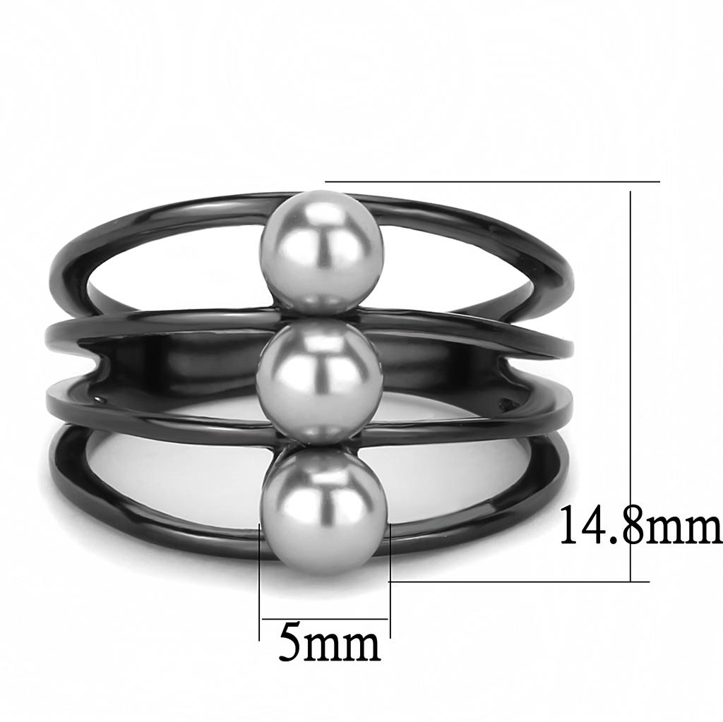 IP Black(Ion Plating) Stainless Steel Ring with Synthetic Pearl in Gray