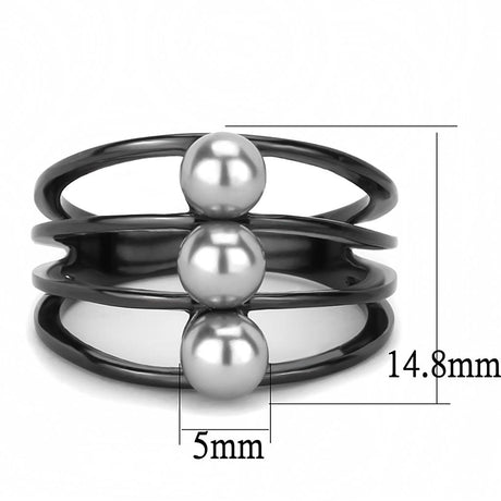 IP Black(Ion Plating) Stainless Steel Ring with Synthetic Pearl in Gray