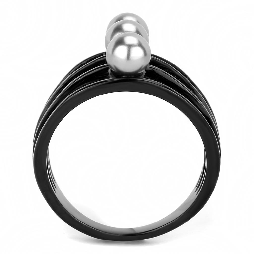 IP Black(Ion Plating) Stainless Steel Ring with Synthetic Pearl in Gray