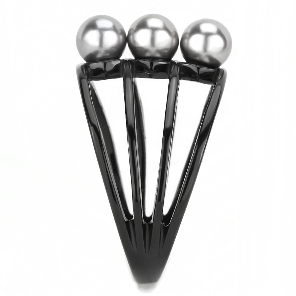 IP Black(Ion Plating) Stainless Steel Ring with Synthetic Pearl in Gray
