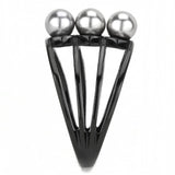IP Black(Ion Plating) Stainless Steel Ring with Synthetic Pearl in Gray