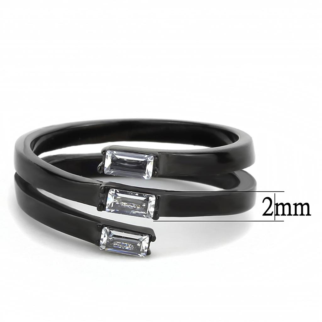 IP Black(Ion Plating) Stainless Steel Ring with AAA Grade CZ  in Clear