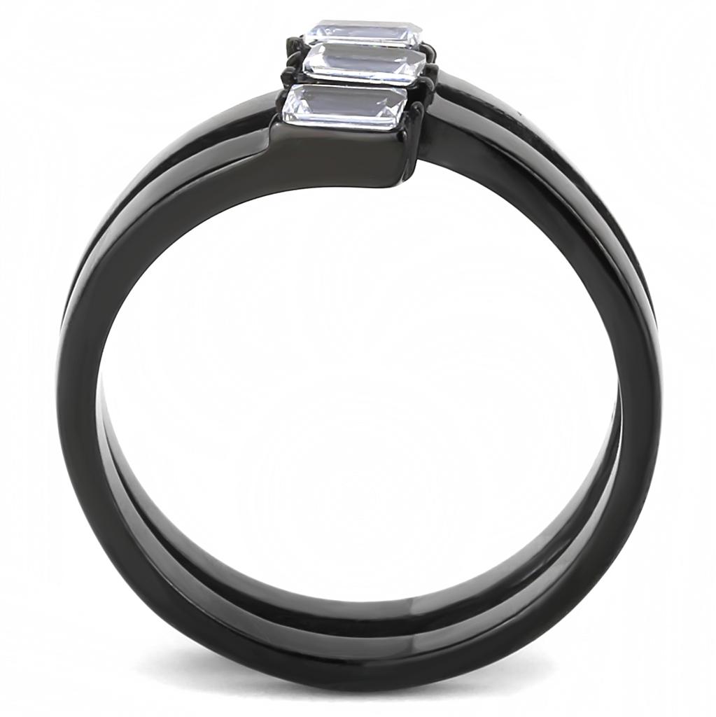 IP Black(Ion Plating) Stainless Steel Ring with AAA Grade CZ  in Clear