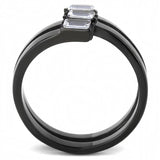 IP Black(Ion Plating) Stainless Steel Ring with AAA Grade CZ  in Clear