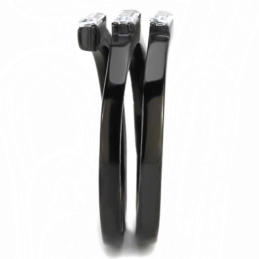 IP Black(Ion Plating) Stainless Steel Ring with AAA Grade CZ  in Clear