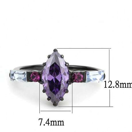 IP Black(Ion Plating) Stainless Steel Ring with AAA Grade CZ  in Amethyst