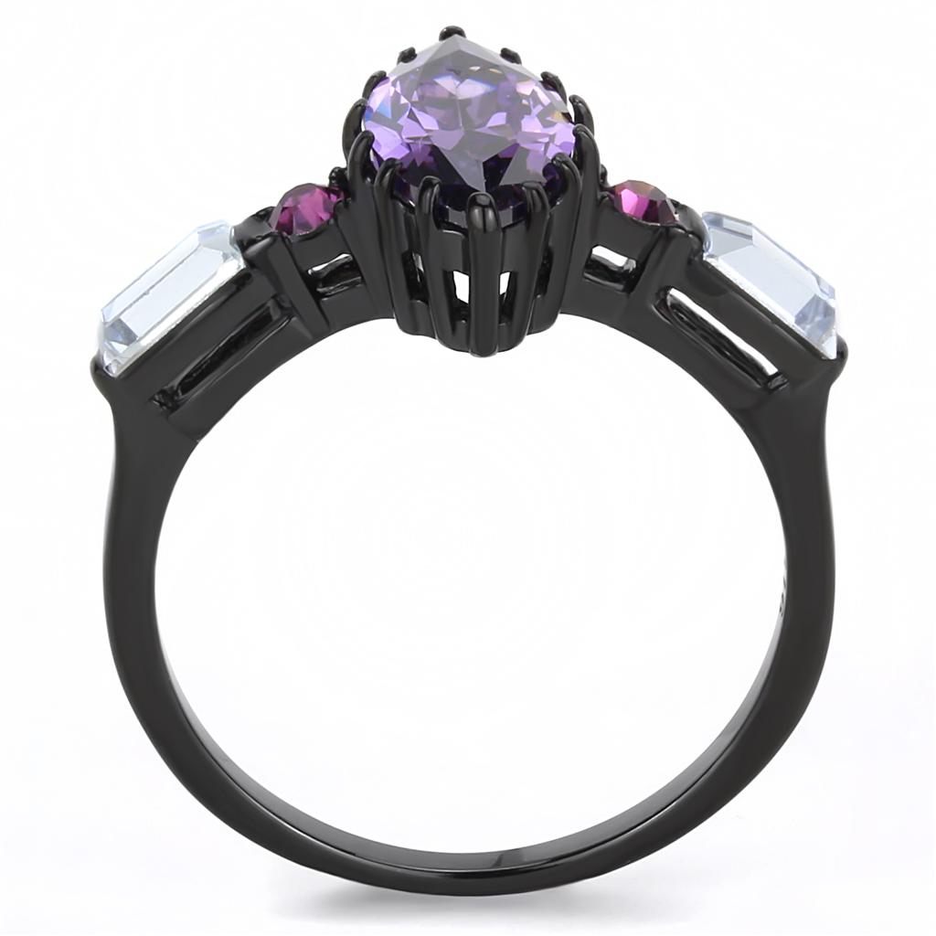 IP Black(Ion Plating) Stainless Steel Ring with AAA Grade CZ  in Amethyst