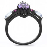 IP Black(Ion Plating) Stainless Steel Ring with AAA Grade CZ  in Amethyst