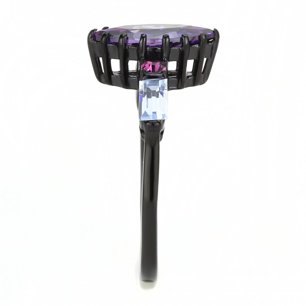 IP Black(Ion Plating) Stainless Steel Ring with AAA Grade CZ  in Amethyst