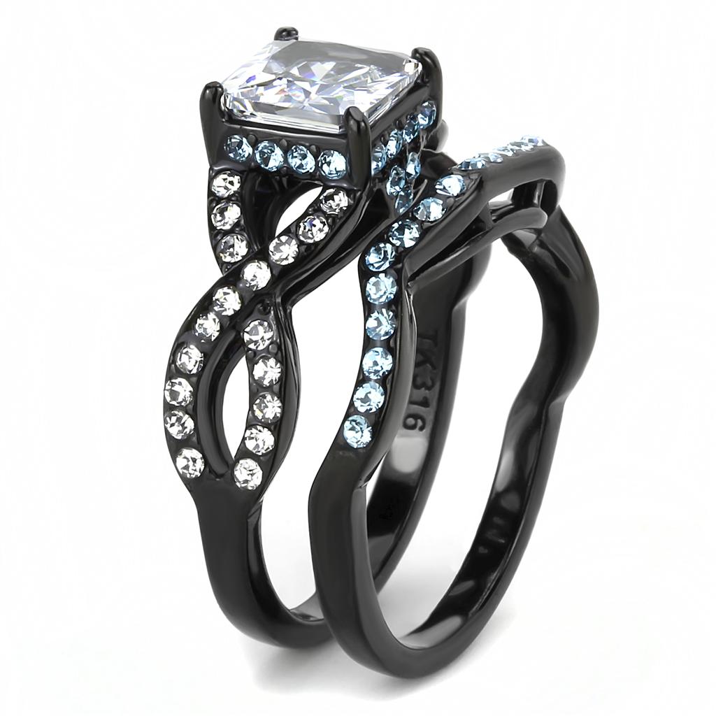 IP Black(Ion Plating) Stainless Steel Ring with AAA Grade CZ  in Clear