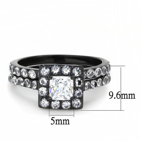 IP Black(Ion Plating) Stainless Steel Ring with AAA Grade CZ  in Clear