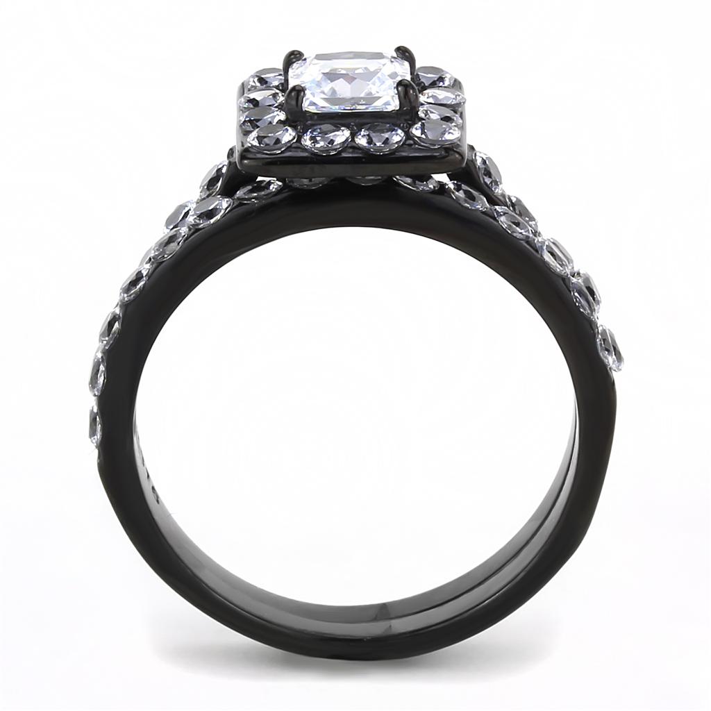 IP Black(Ion Plating) Stainless Steel Ring with AAA Grade CZ  in Clear