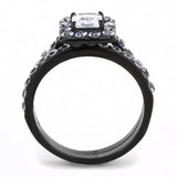 IP Black(Ion Plating) Stainless Steel Ring with AAA Grade CZ  in Clear