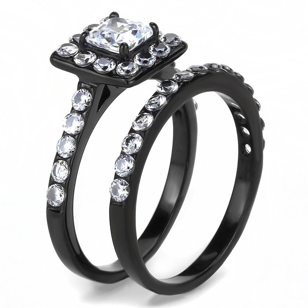 IP Black(Ion Plating) Stainless Steel Ring with AAA Grade CZ  in Clear