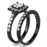 IP Black(Ion Plating) Stainless Steel Ring with AAA Grade CZ  in Clear