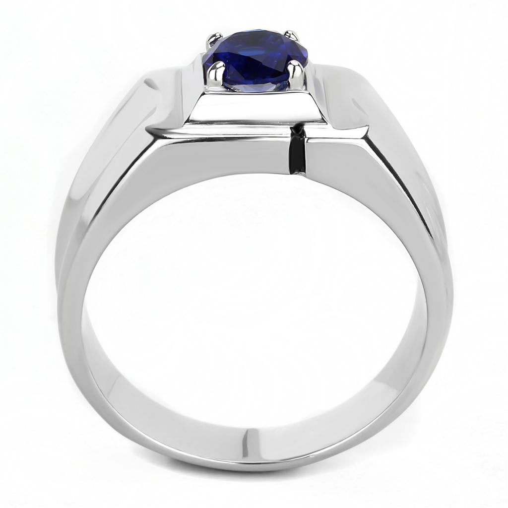 High polished (no plating) Stainless Steel Ring with Synthetic Synthetic Glass in Montana
