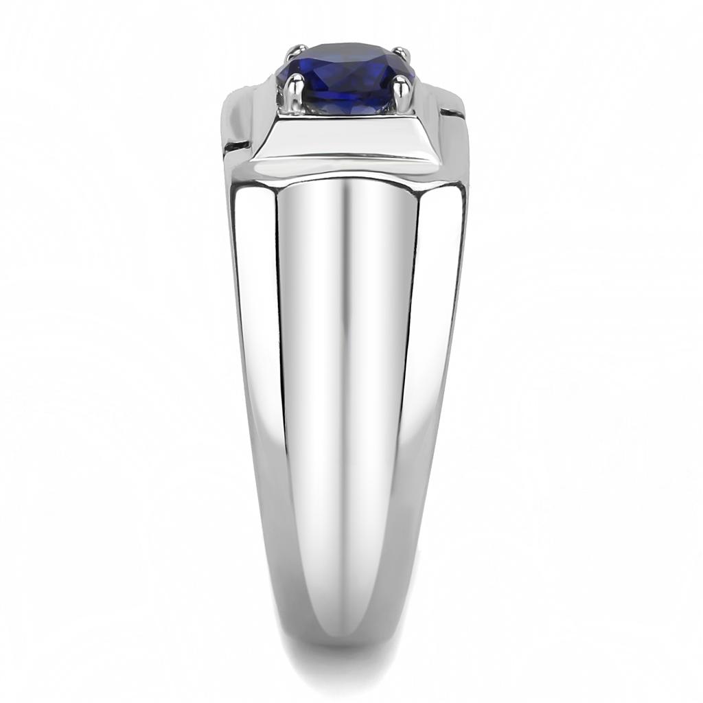 High polished (no plating) Stainless Steel Ring with Synthetic Synthetic Glass in Montana