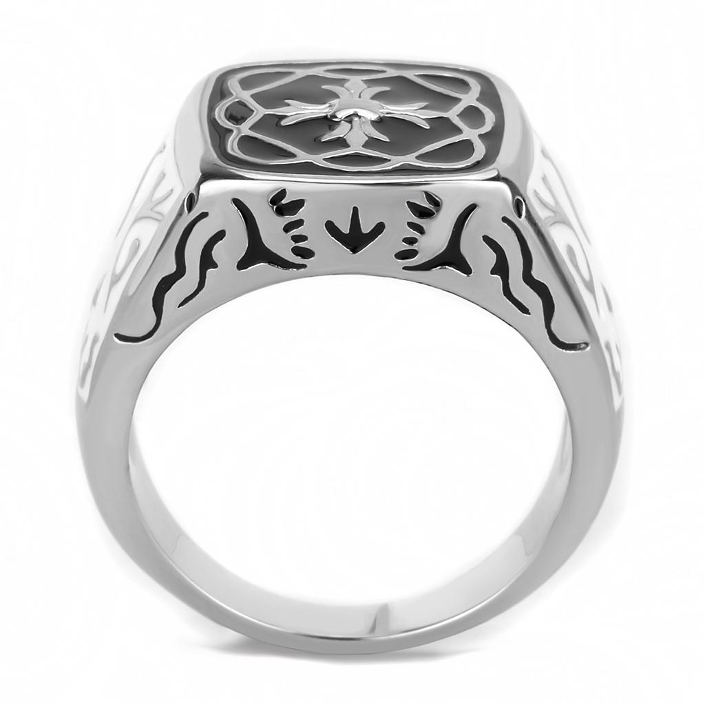 High polished (no plating) Stainless Steel Ring with Epoxy  in Jet