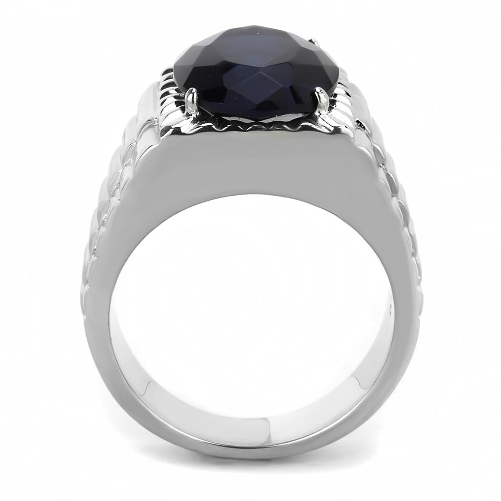 High polished (no plating) Stainless Steel Ring with Synthetic Synthetic Glass in Montana