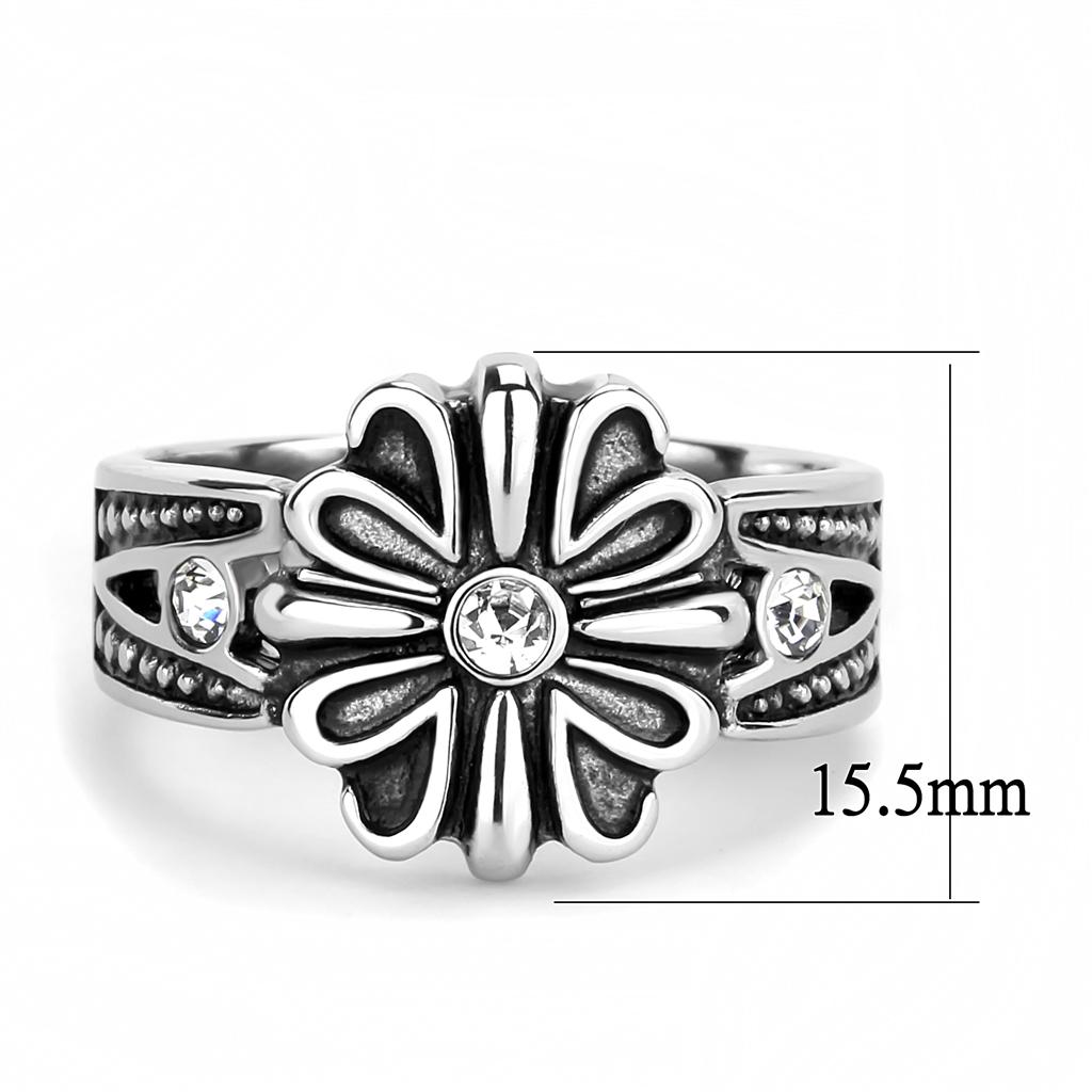 High polished (no plating) Stainless Steel Ring with Top Grade Crystal  in Clear