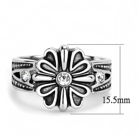 High polished (no plating) Stainless Steel Ring with Top Grade Crystal  in Clear